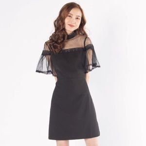 Black Ruffled Sleeve Shift Dress